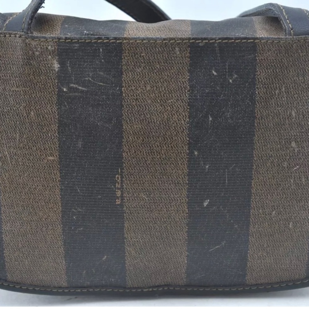 Authentic FENDI Pequin Shoulder Cross Body Bag PVC Leather Brown Black - Picture 10 of 13